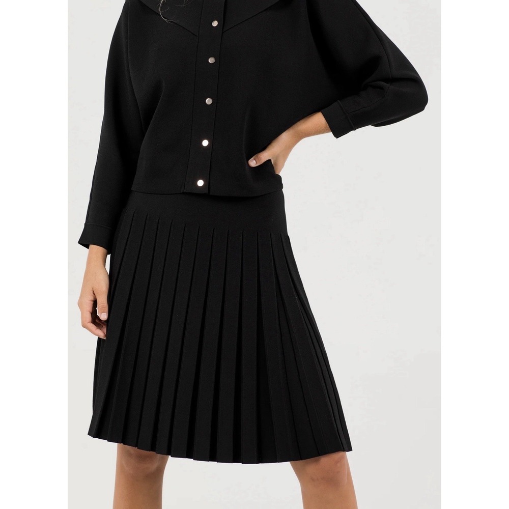 Aleeza Paris Charlotte 27 Pleated Knit Midi Skirt Women's XL Black   MSRP $109
